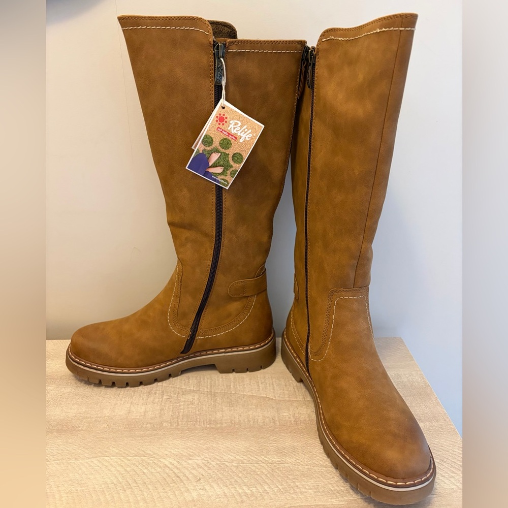 Tall Relife Lined Boots in Cognac Brown